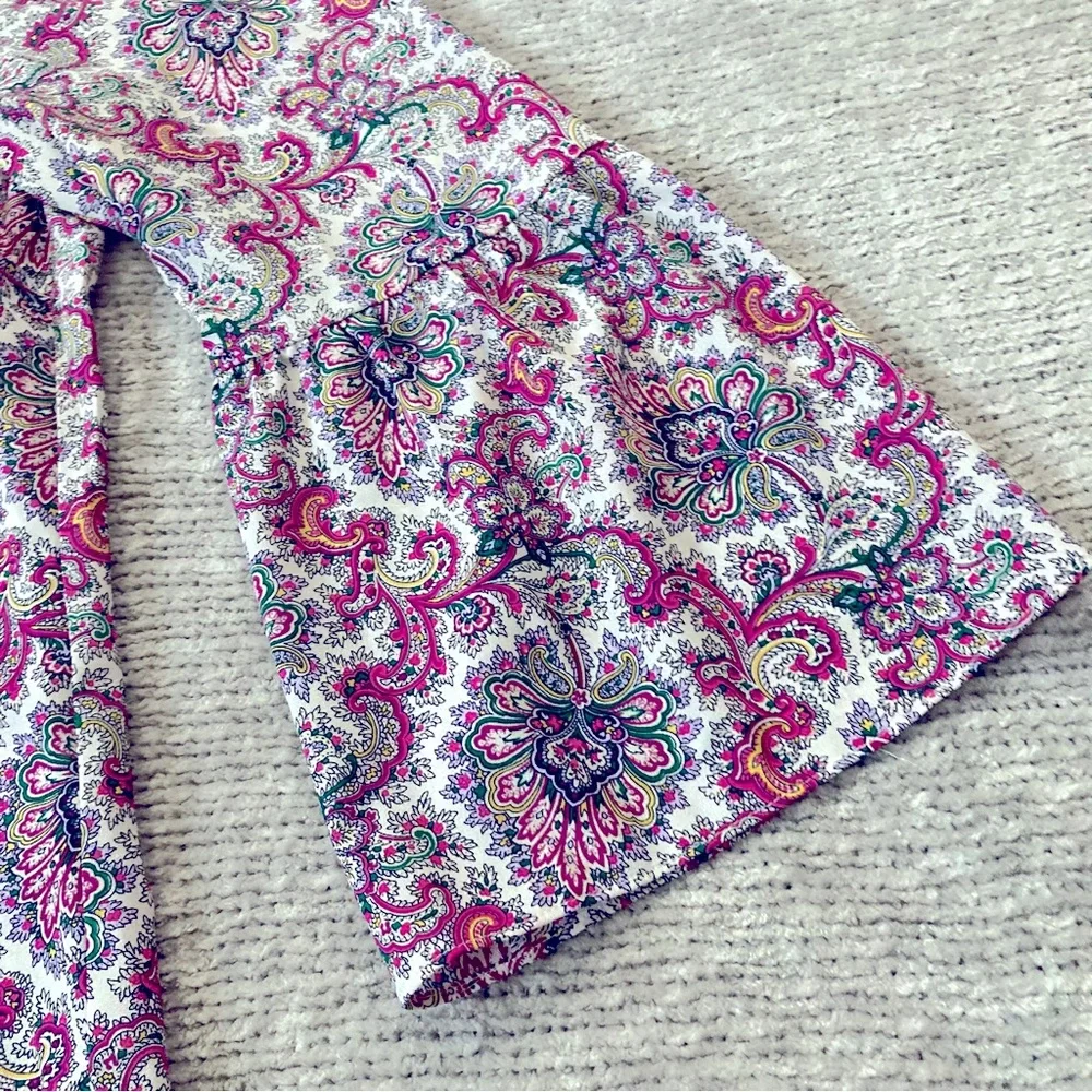 J.Crew Medium Paisley Bell Sleeve Blouse Burgundy Pink Green‎ Floral Boho